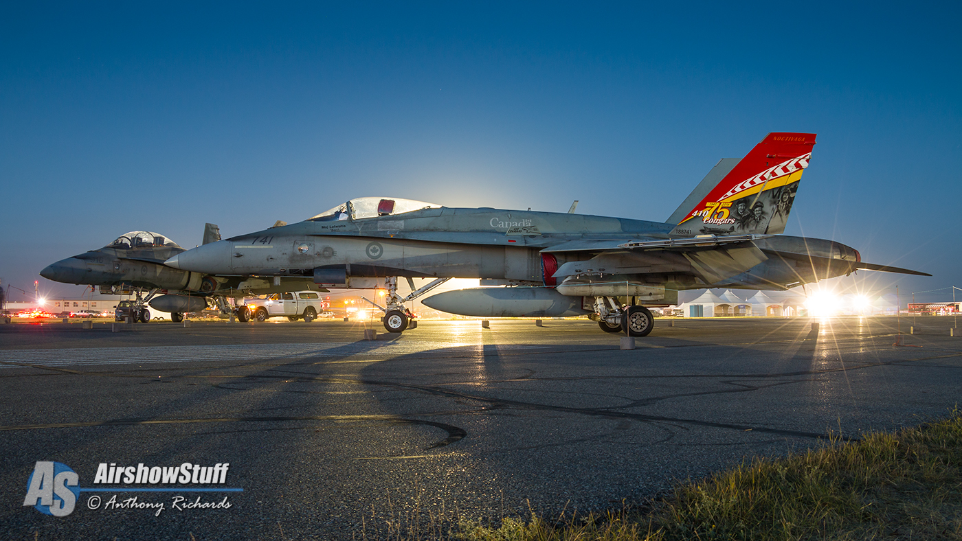 CF-18 Hornets of 410 Tactical Fighter Operational Training Squadron on static display